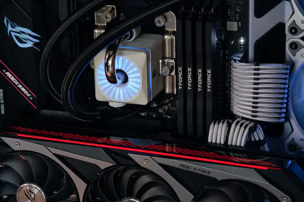 Macro shot of PC internals and cable management